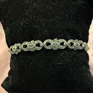 Sterling Silver and marcasite Chain Link Bracelet with safety chain